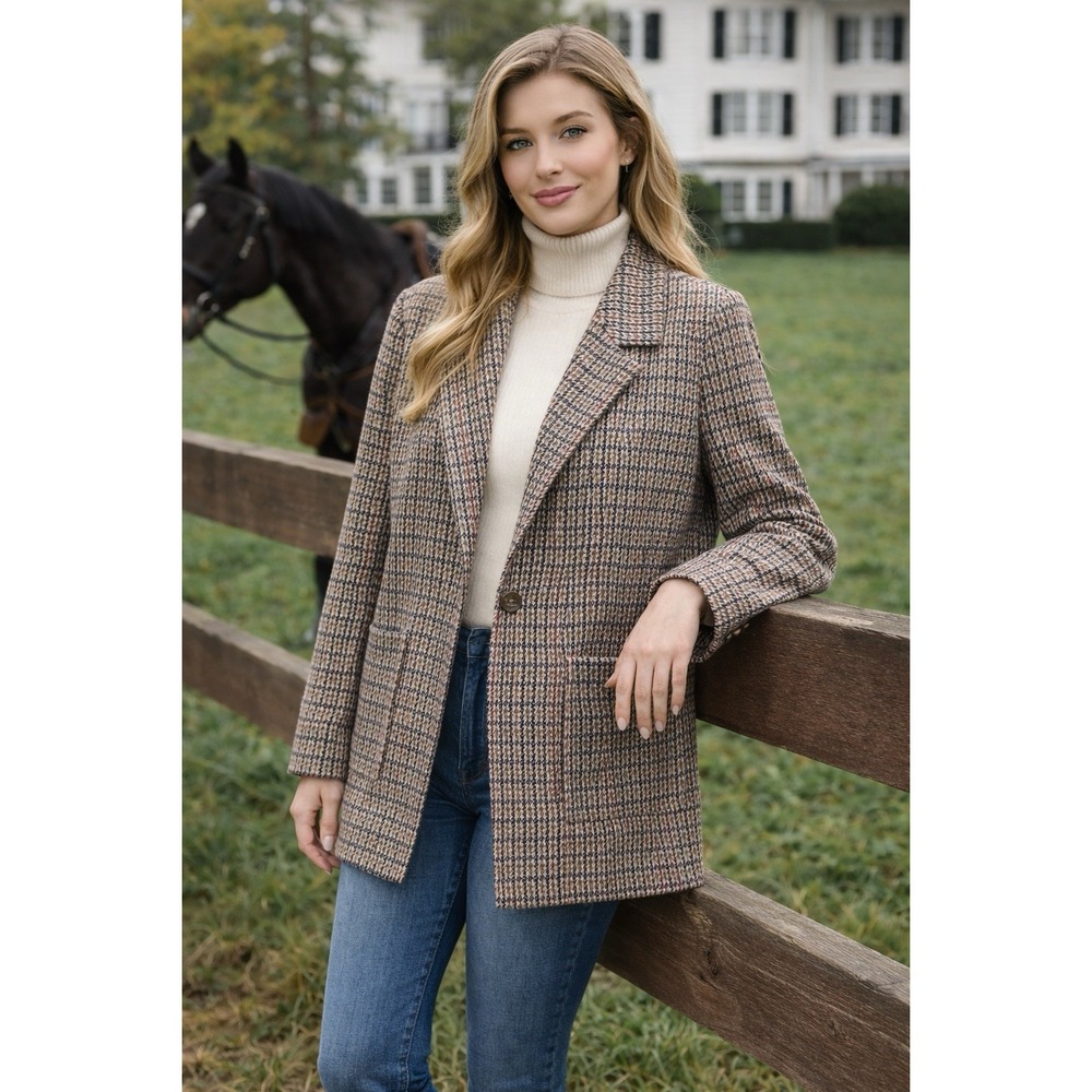 Jules & Leopold Long-Line Coat Womens Medium Houndstooth Old Money Equestrian